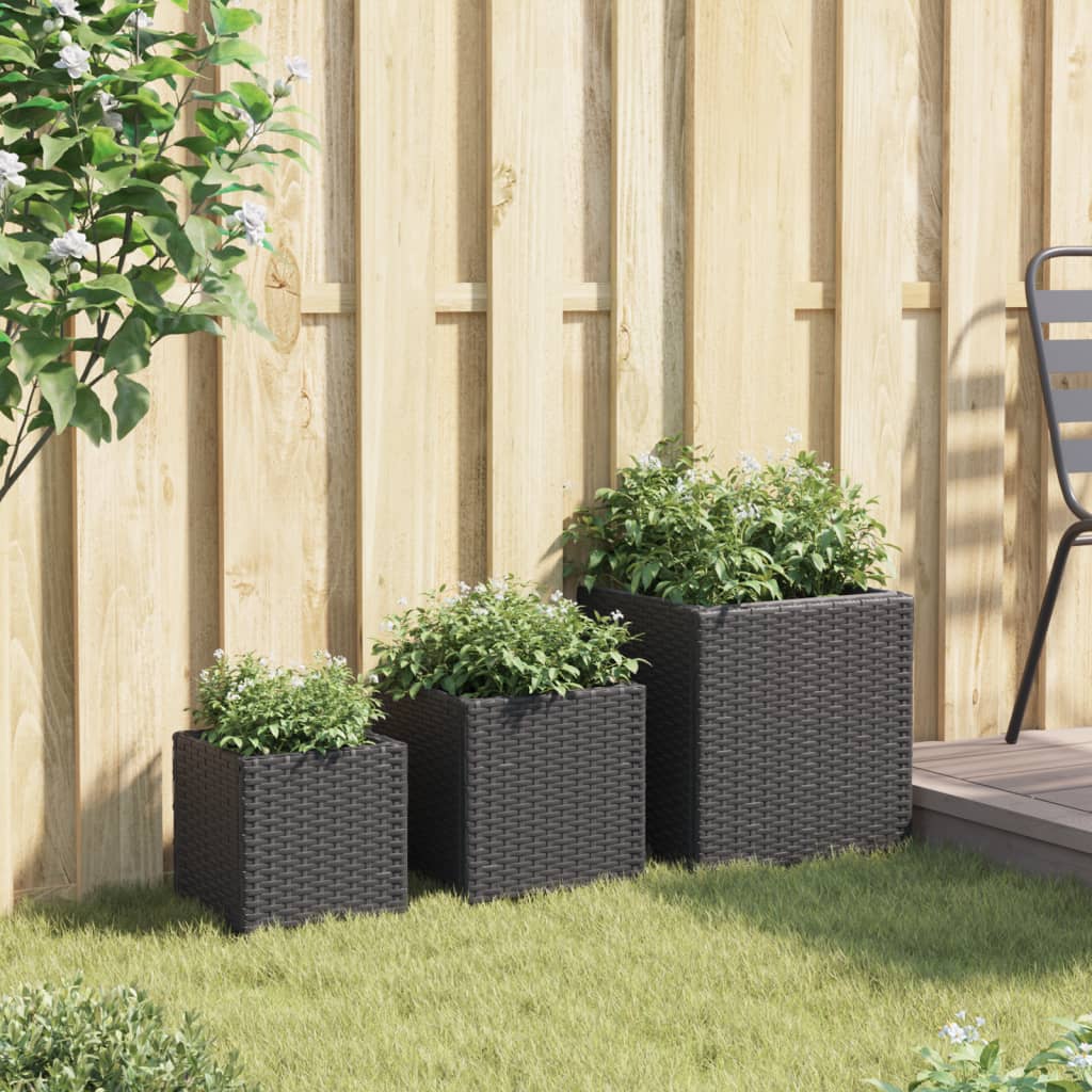 Vidaxl Planters 3 St Poly Rattan Black