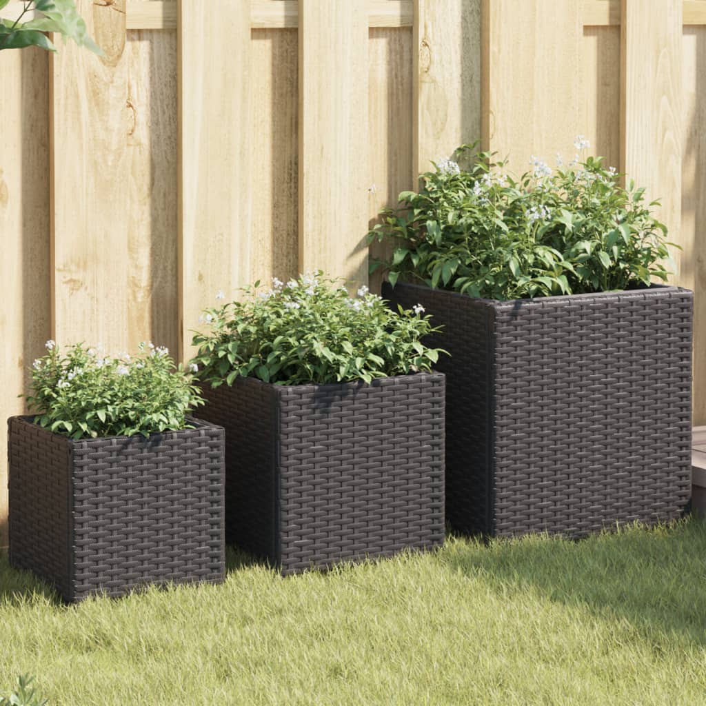 Vidaxl Planters 3 St Poly Rattan Black