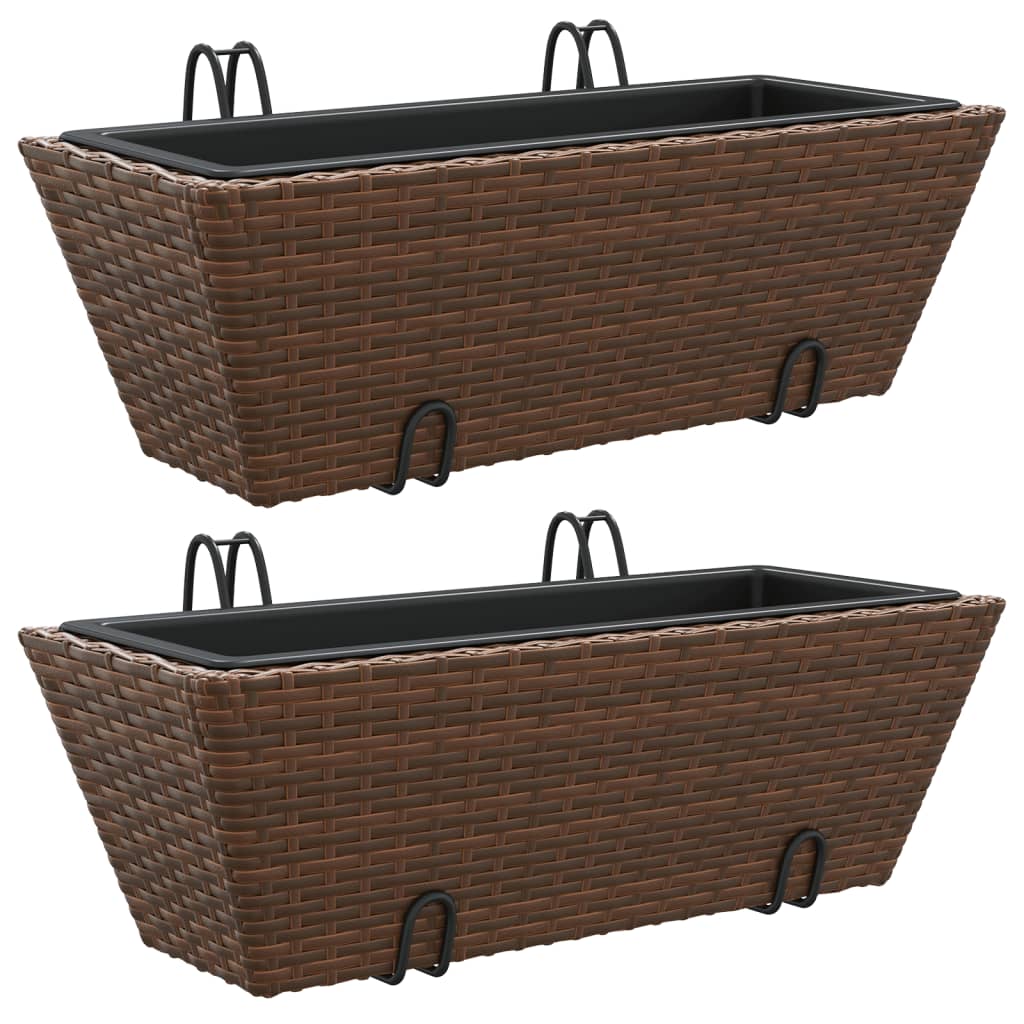 Vidaxl Planters 2 st med krokar Poly Rattan Brown