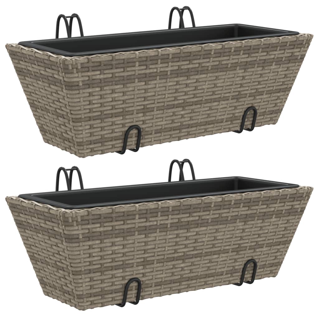 Vidaxl Planters 2 st med krokar Poly Rattan Gray