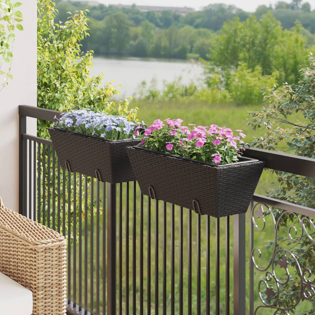 Vidaxl Planters 2 Sts avec des crochets Poly Rattan Black