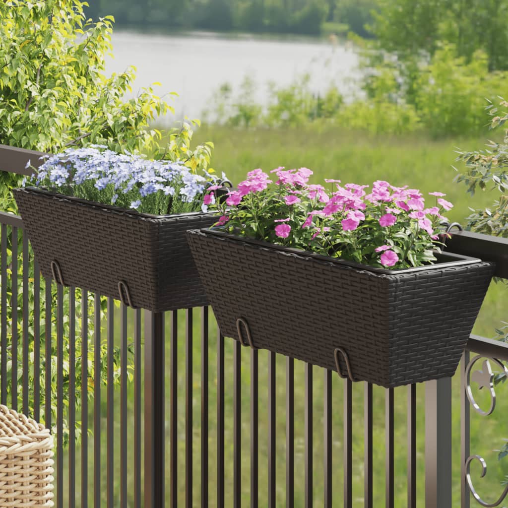 Vidaxl Planters 2 Sts mat Haken pottan rettan schwaarz