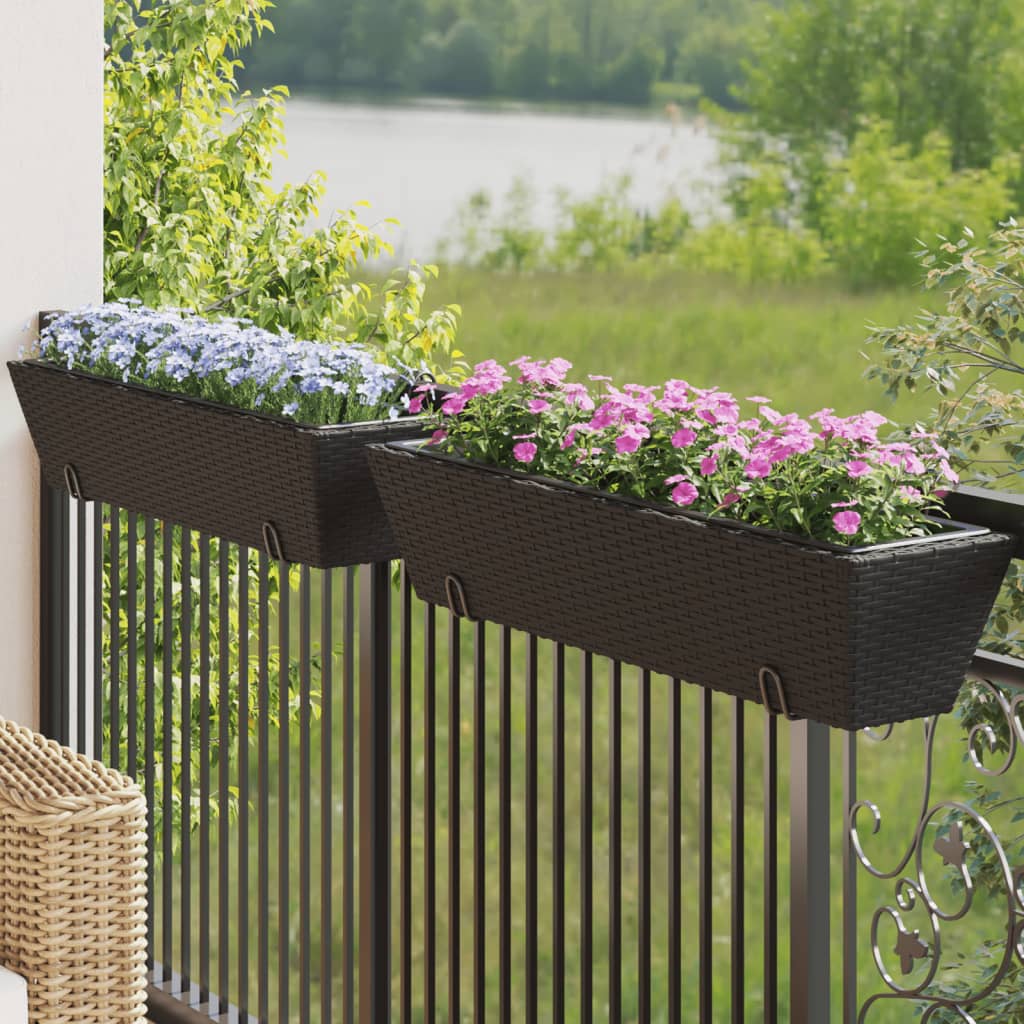 Vidaxl Planters 2 Sts mat Haken pottan rettan schwaarz