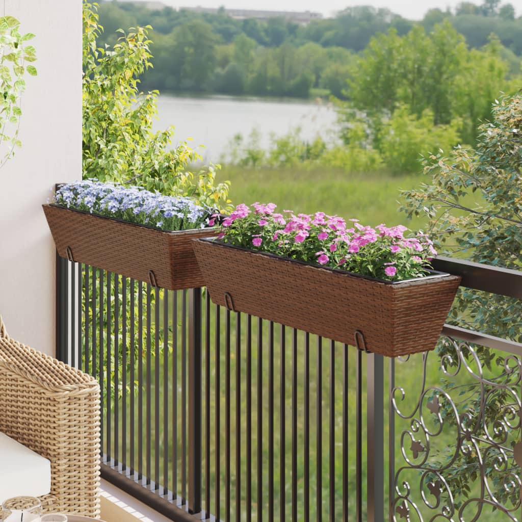 Vidaxl Planters 2 St s kljukicami Poly Rattan Brown