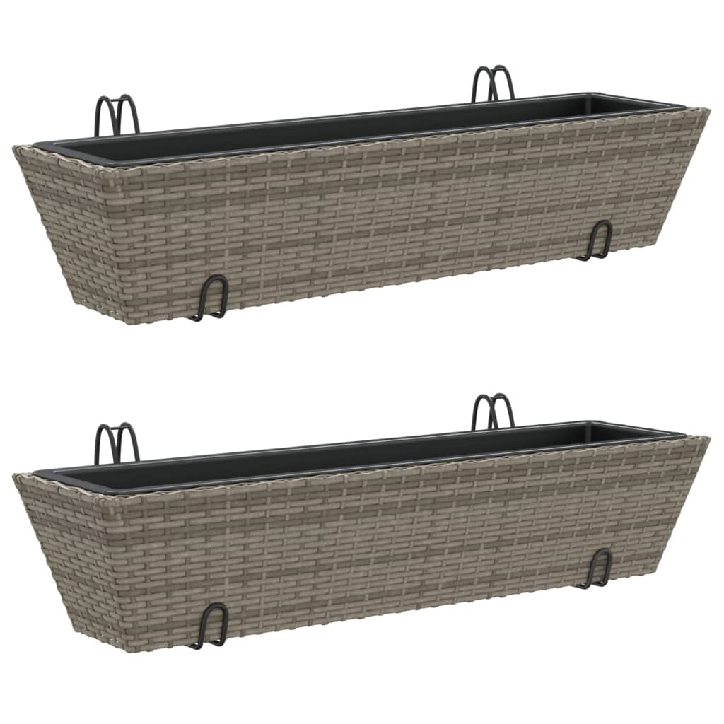 Vidaxl Planters 2 St avec crochets Poly Rattan Gray