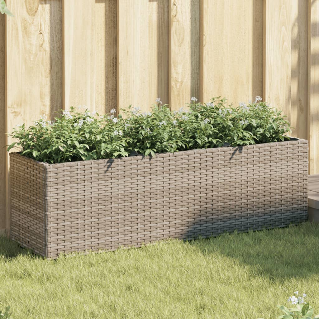 VIDAXL -Pflanzer mit 3 Pots 105x30x32 cm Poly Rattan Grau