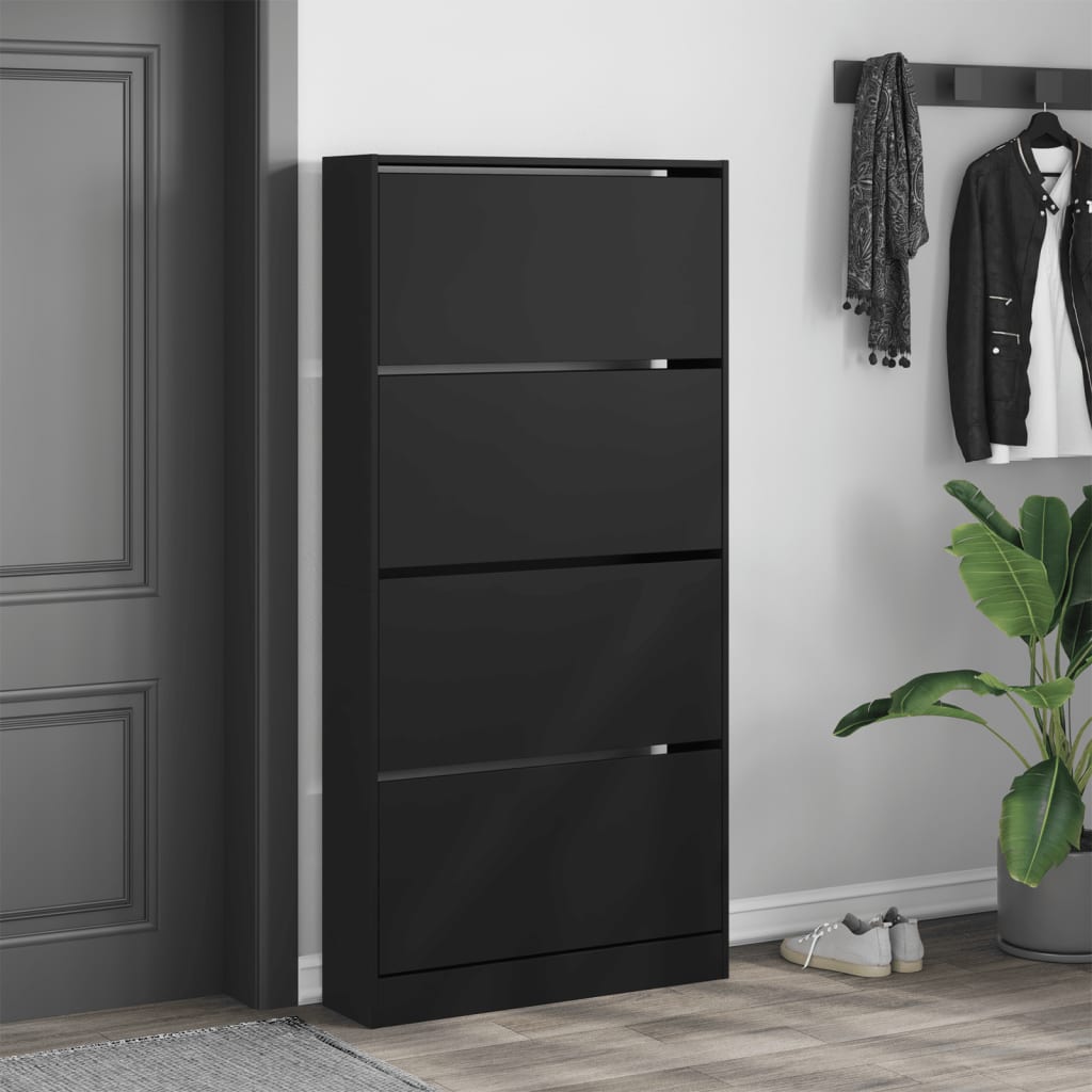 VidaXL shoe cabinet with 4 folding drawers 80x21x163.5 cm black