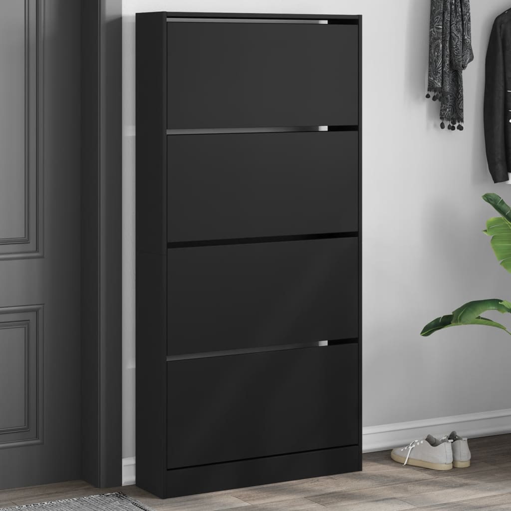 VidaXL shoe cabinet with 4 folding drawers 80x21x163.5 cm black