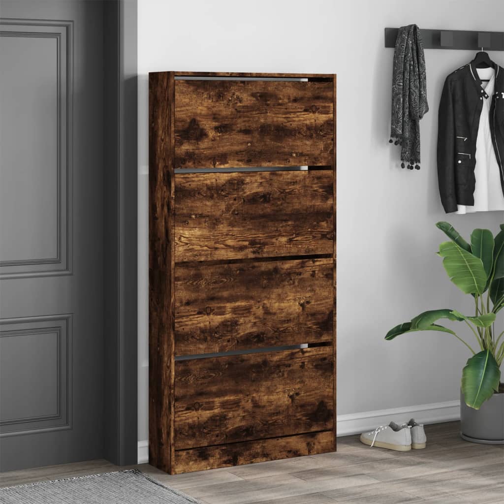 VidaXL shoe cabinet with 4 folding drawers 80x21x163.5 cm smoked oak color