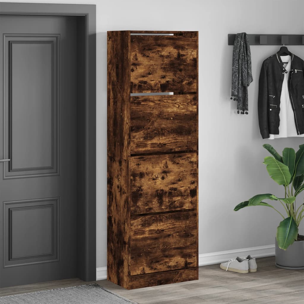 Armoire à chaussures Vidaxl avec 4 tiroirs pliants 60x34x187,5 cm couleur de chêne fumé