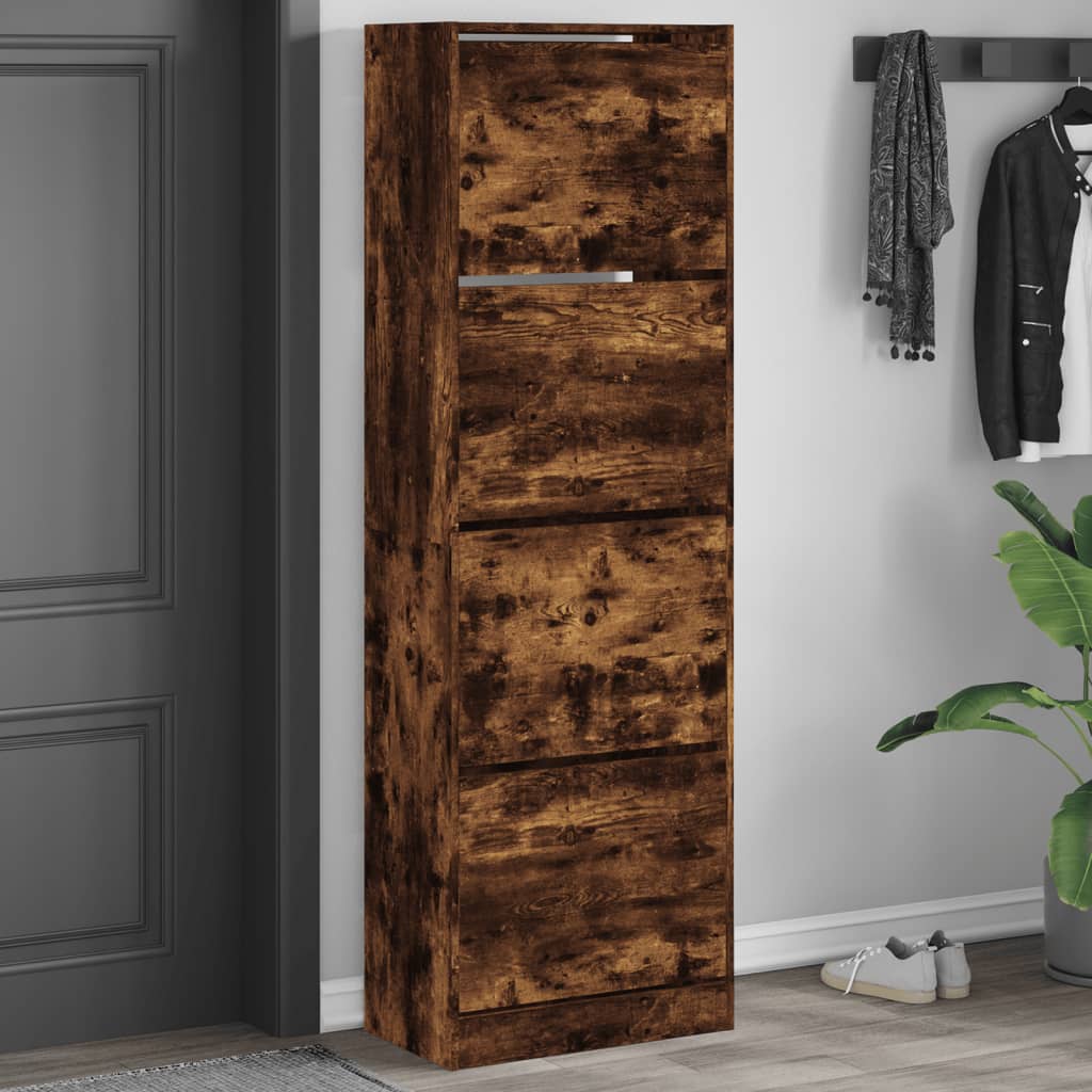 VidaXL shoe cabinet with 4 folding drawers 60x34x187.5 cm smoked oak color