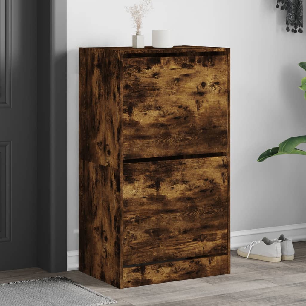 VidaXL shoe cabinet with 2 folding drawers 60x42x108 cm smoked oak colored