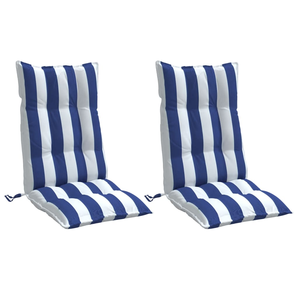 Cojines de silla Vidaxl tela de rayas de 2T de altura blanca y azul