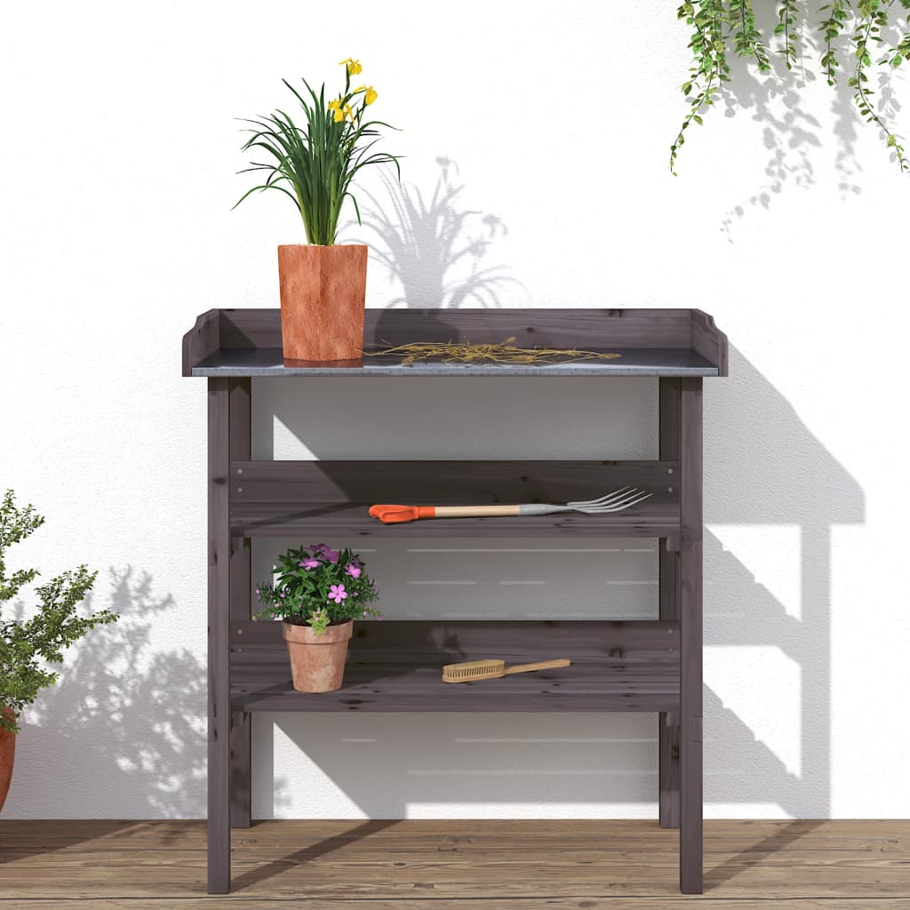 Table de la plante Vidaxl avec étagères 78x38x82,5 cm-bois gris