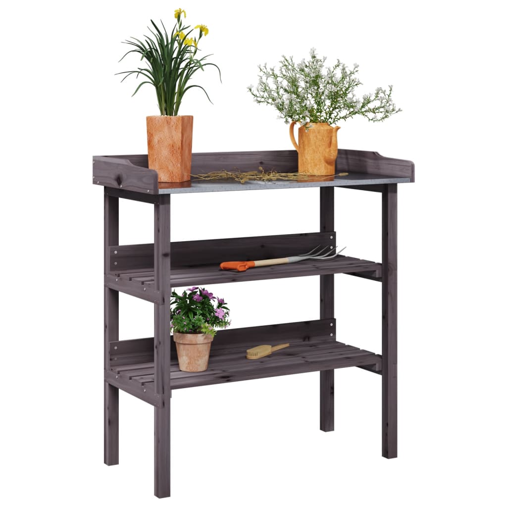 Table de la plante Vidaxl avec étagères 78x38x82,5 cm-bois gris