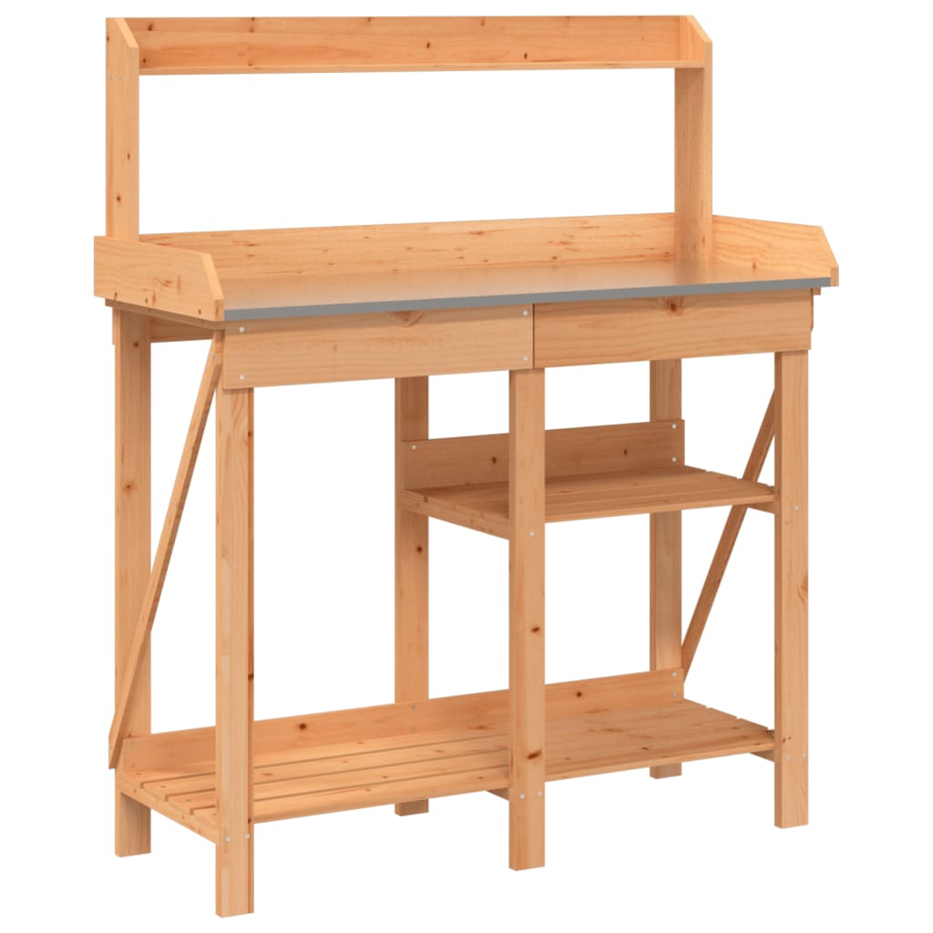 VidaXL potting bench with shelves, solid pine wood, brown