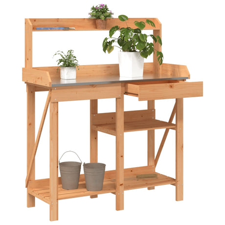 VidaXL Pottbank mat Regaler, massiv Pinienholz, brong