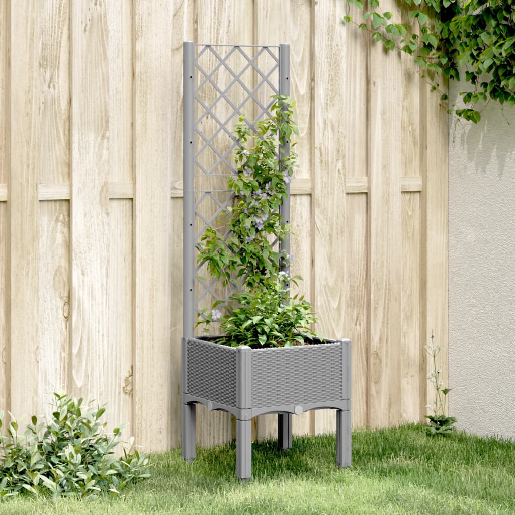 VidaXL Planter with slat work 40x40x142 cm Polypropene light gray