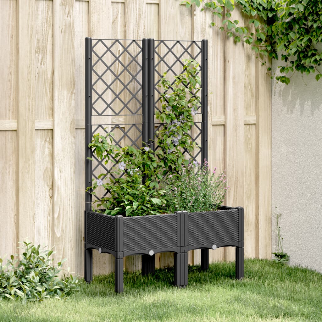 Jardinière Vidaxl avec latwerk 80x40x142 cm en polypropène noir