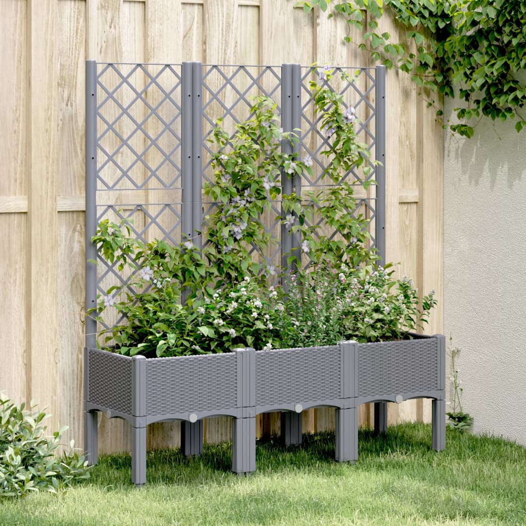 Vidaxl plantenbak met latwerk 120x40x142 cm polypropeen grijs