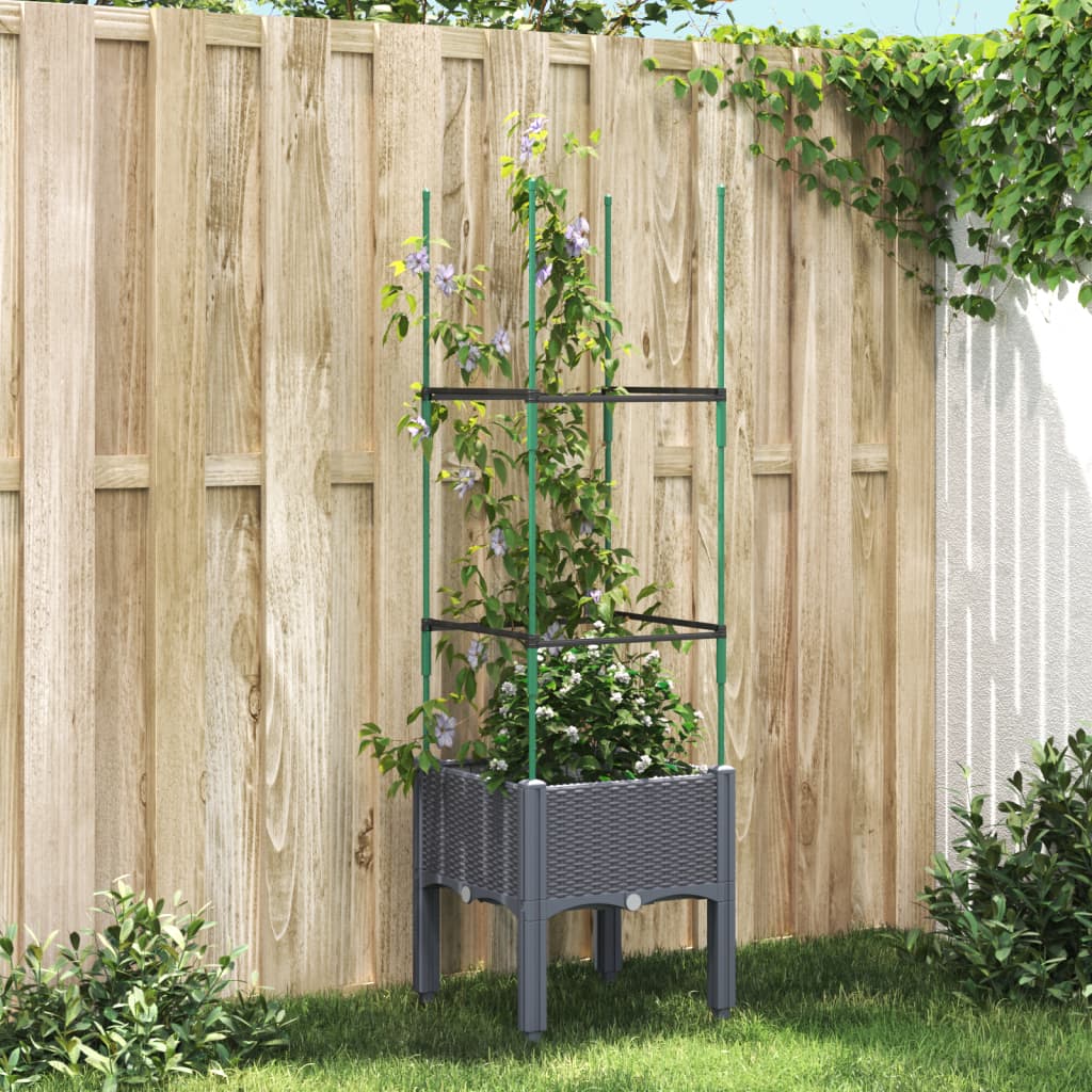 VidaXL Planter with slat work 40x40x142.5 cm Polypropene gray