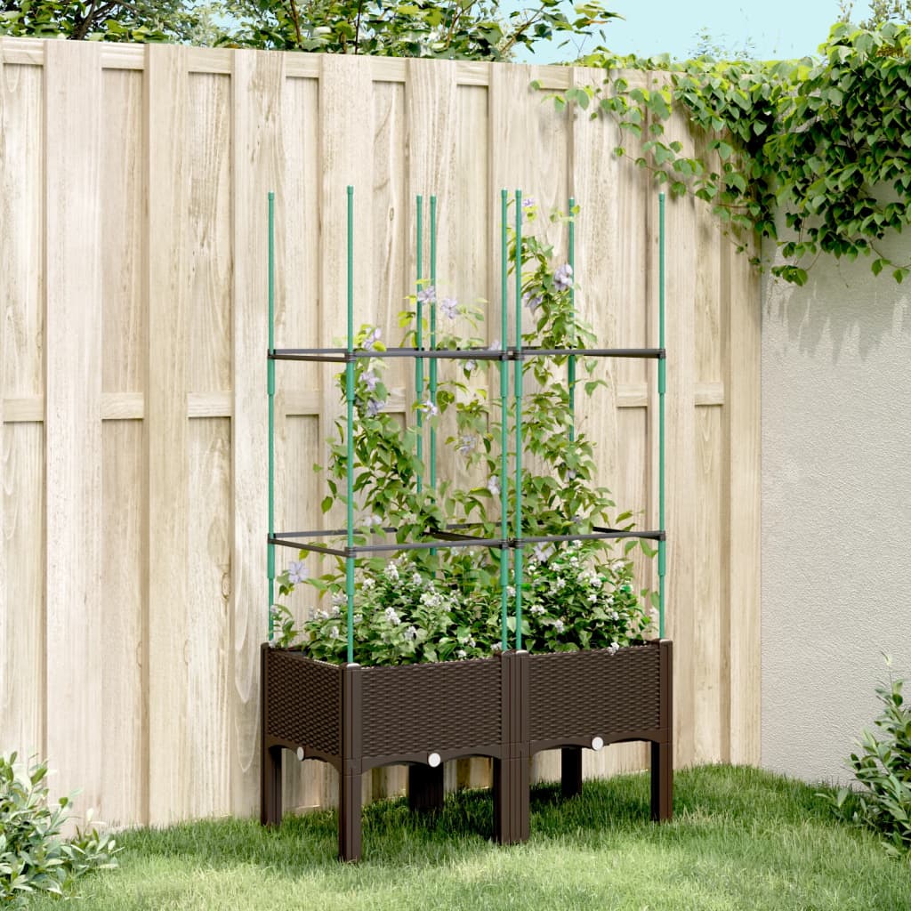 Plantador Vidaxl con latwerk 80x40x142.5 cm de polipropeno marrón