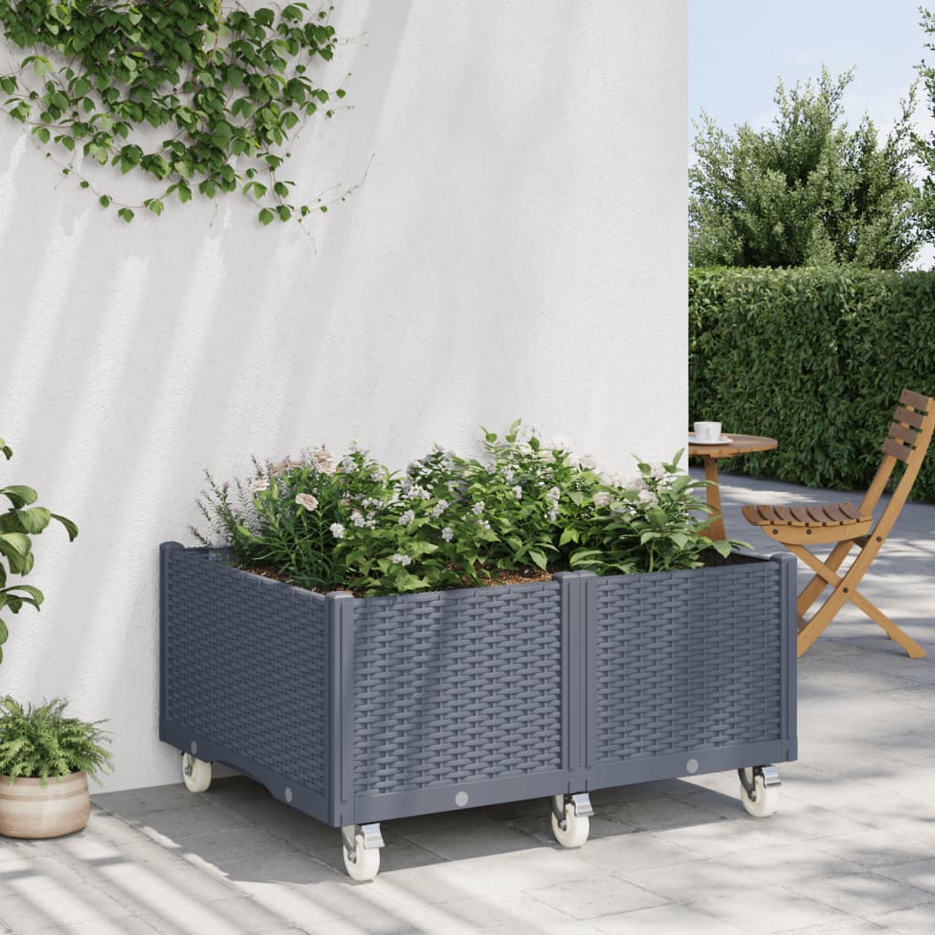 Jardinière Vidaxl avec roues 100x80x54 cm Gray en polypropène