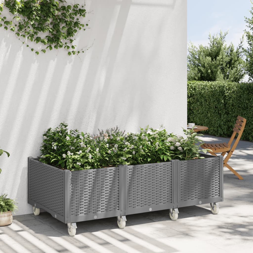 VidaXL Planter with wheels 150x80x54 cm Polypropene light gray