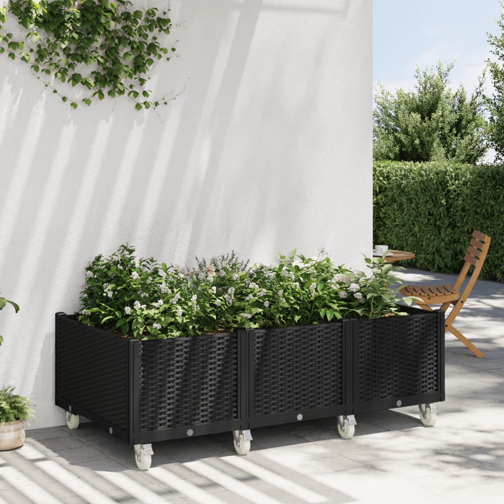 Vidaxl planter med hjul 150x80x54 cm polypropen sort