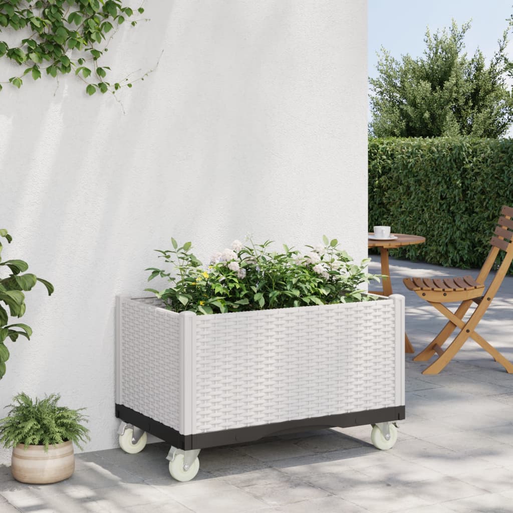 VidaXL Planter with wheels 80x50x54 cm Polypropene white