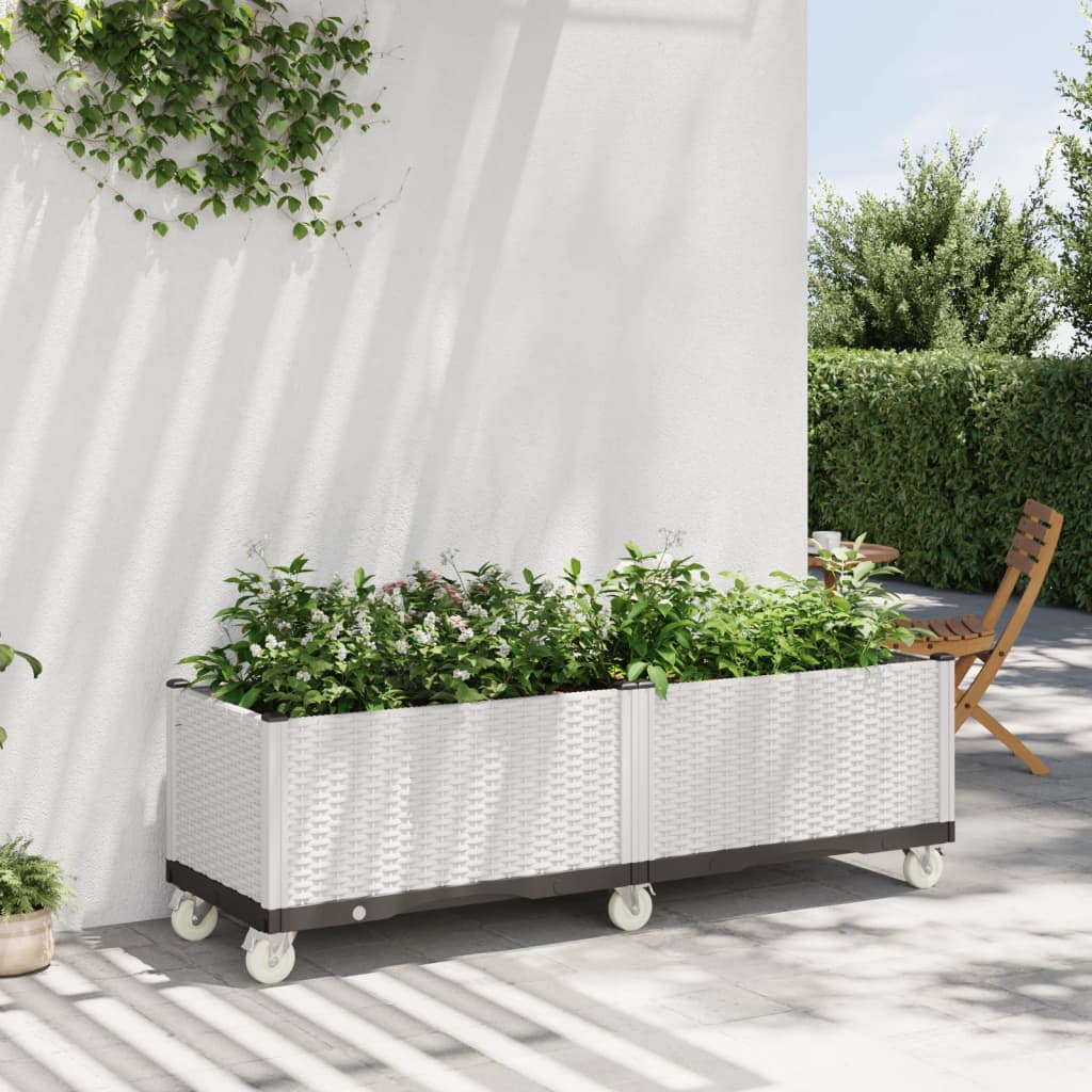 VidaXL Planter with wheels 160x50x54 cm Polypropene white