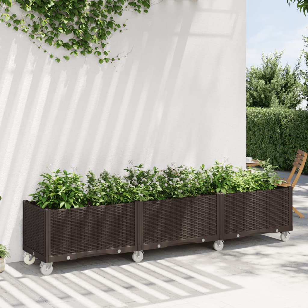 VidaXL Planter with wheels 240x50x54 cm Polypropene brown