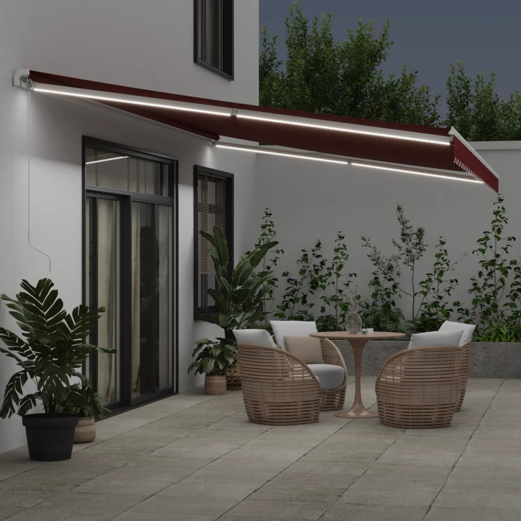 Vidaxl Luifel manually extendable with LED 600x350 cm Bordeaux red