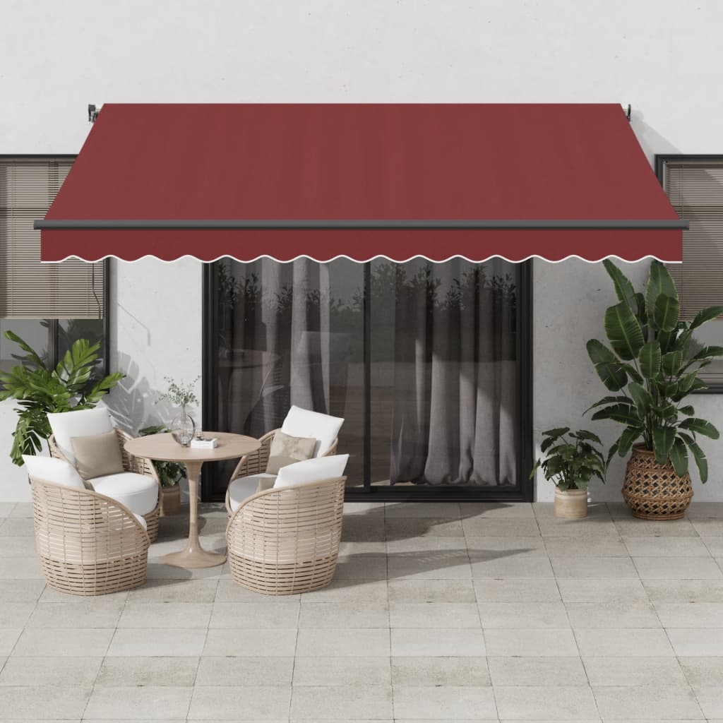 Vidaxl Luifel manuelt utvides med lysdioder 400x350 cm Bordeaux rød