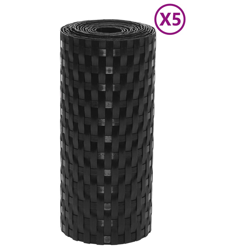 Vidaxl Balkonskærme 5 St 255x19 cm Poly Rattan Black