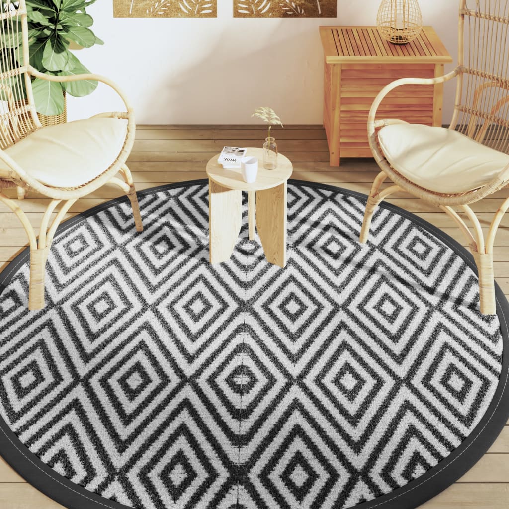 Vidaxl outside rug arakil Ø200 cm polypropene white and black