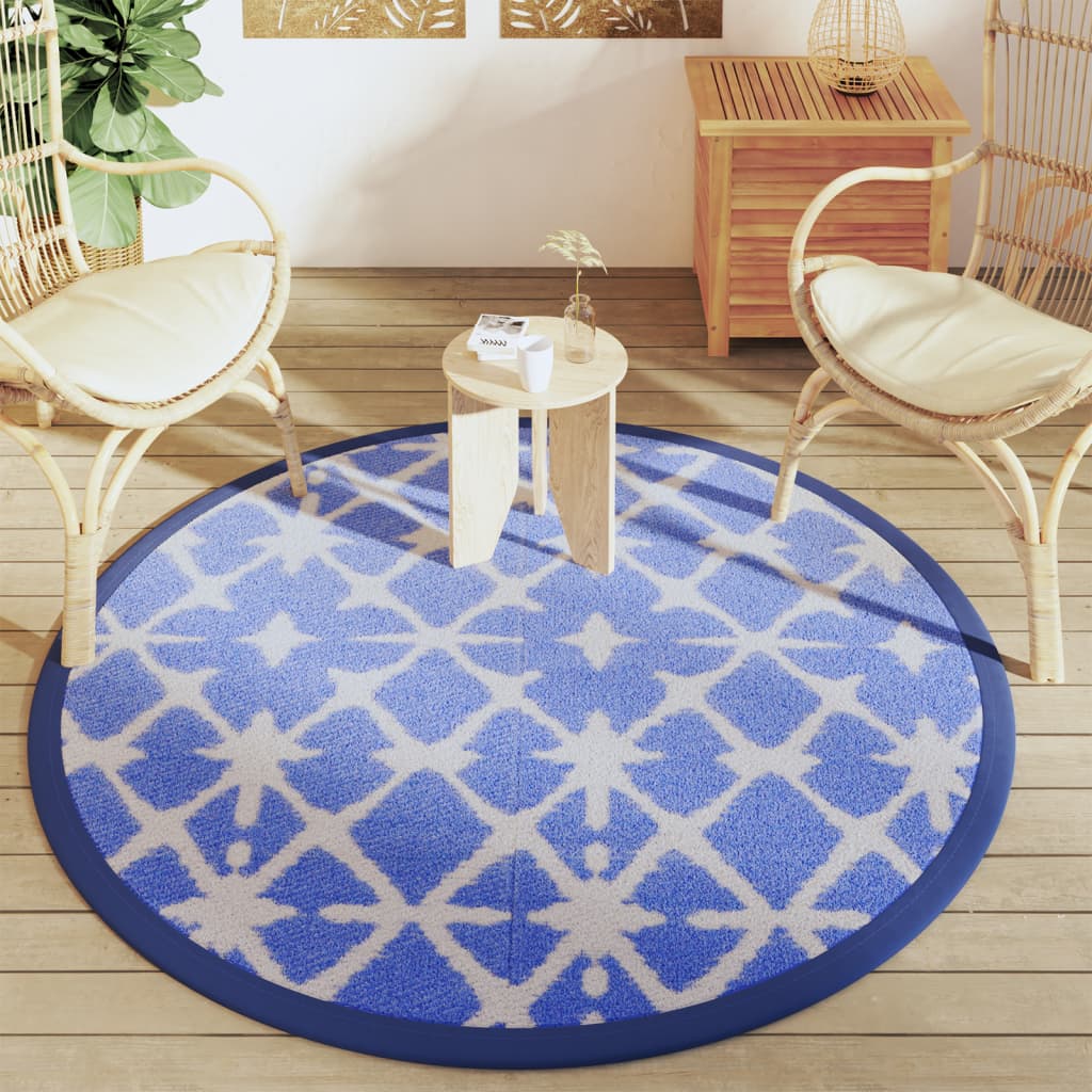 Vidaxl à l'extérieur du tapis Arakil Ø160 cm en polypropène bleu et blanc