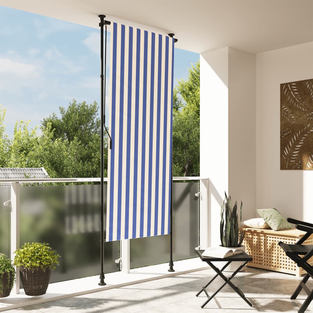 Vidaxl Roller Blind für Außen 100x270 cm Stoff und Stahlblau und Weiß