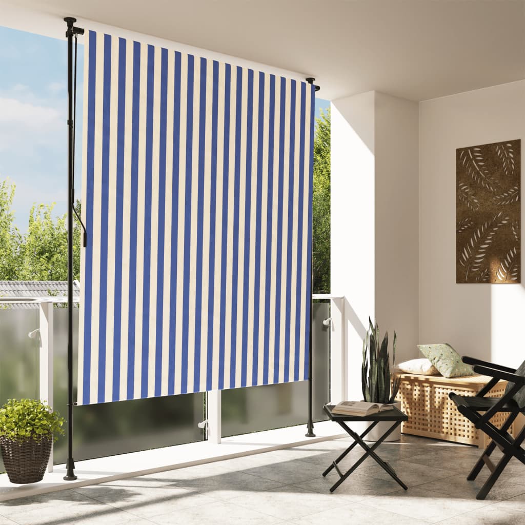 Vidaxl Rouleau aveugle pour l'extérieur de 200x270 cm tissu et acier bleu et blanc