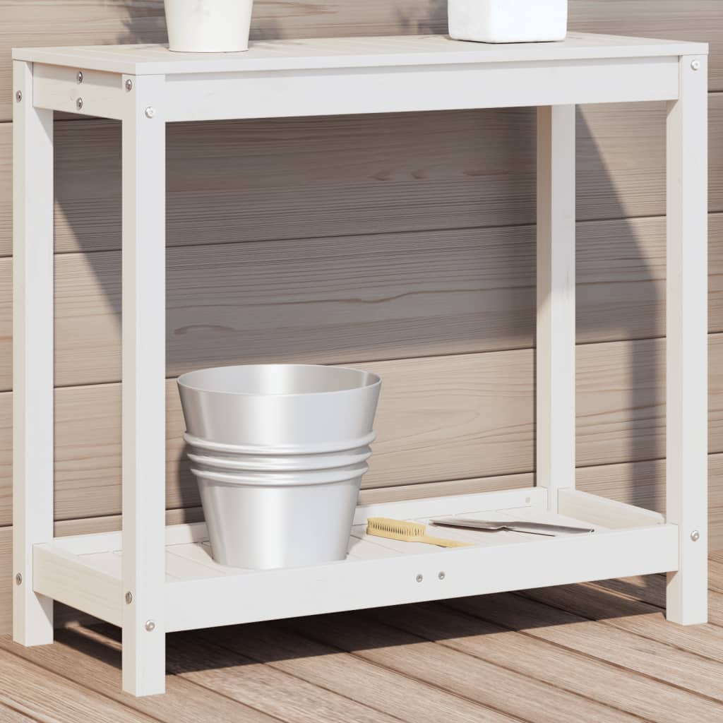 VidaXL Botton table with shelf 82.5x35x75 cm solid pine white white