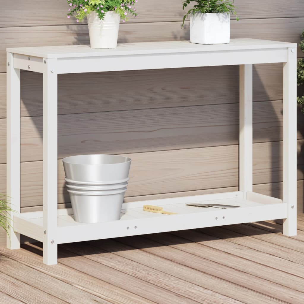 Table de vidaxl botton avec étagère 108x35x75 cm en pin massif blanc