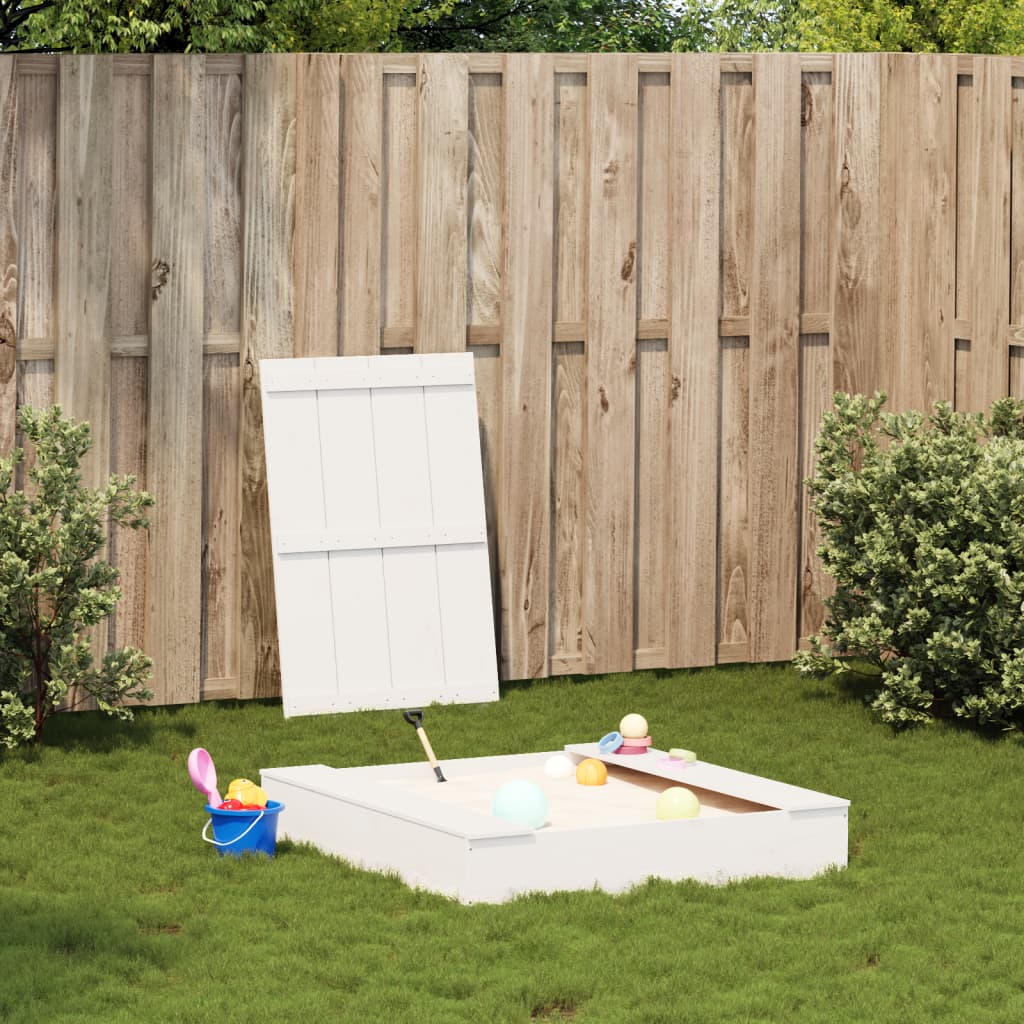 Vidaxl Sandbox med lock 111x111x19.5 cm Solid Pine White White