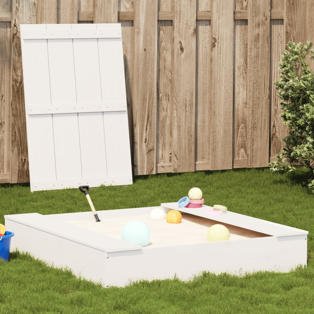 Vidaxl Sandbox med lock 111x111x19.5 cm Solid Pine White White