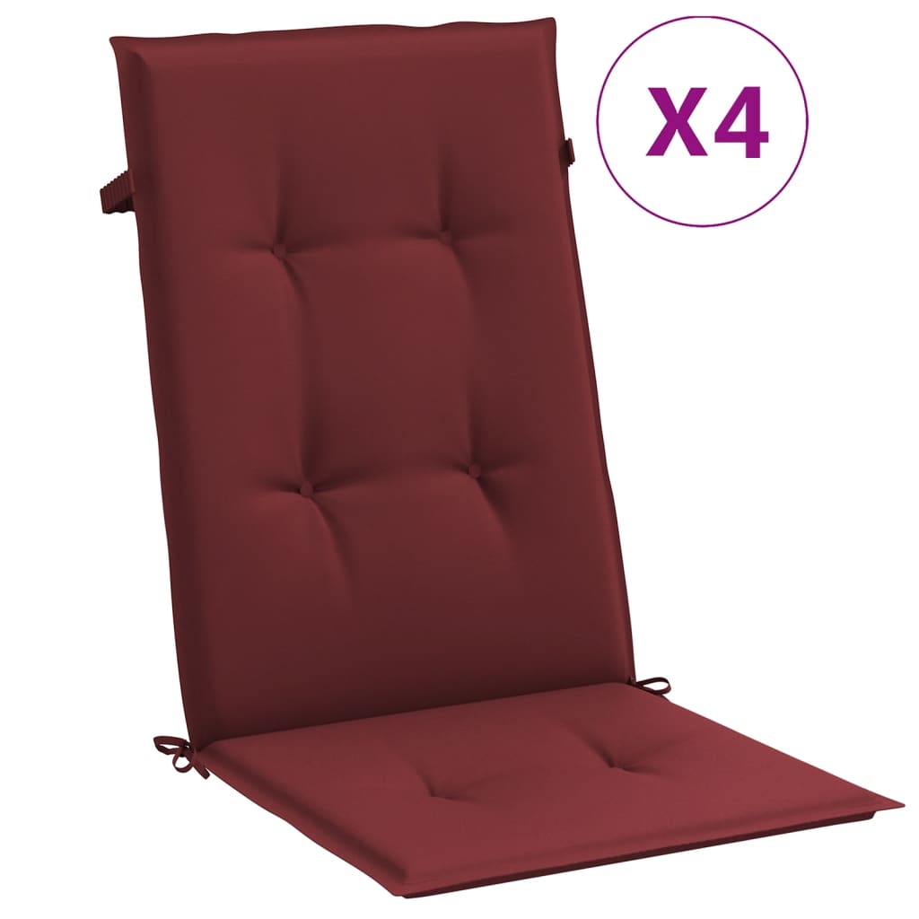 Coussins de chaise vidaxl 4 st arrière haut 120x50x4 cm tissu vin mélangé rouge