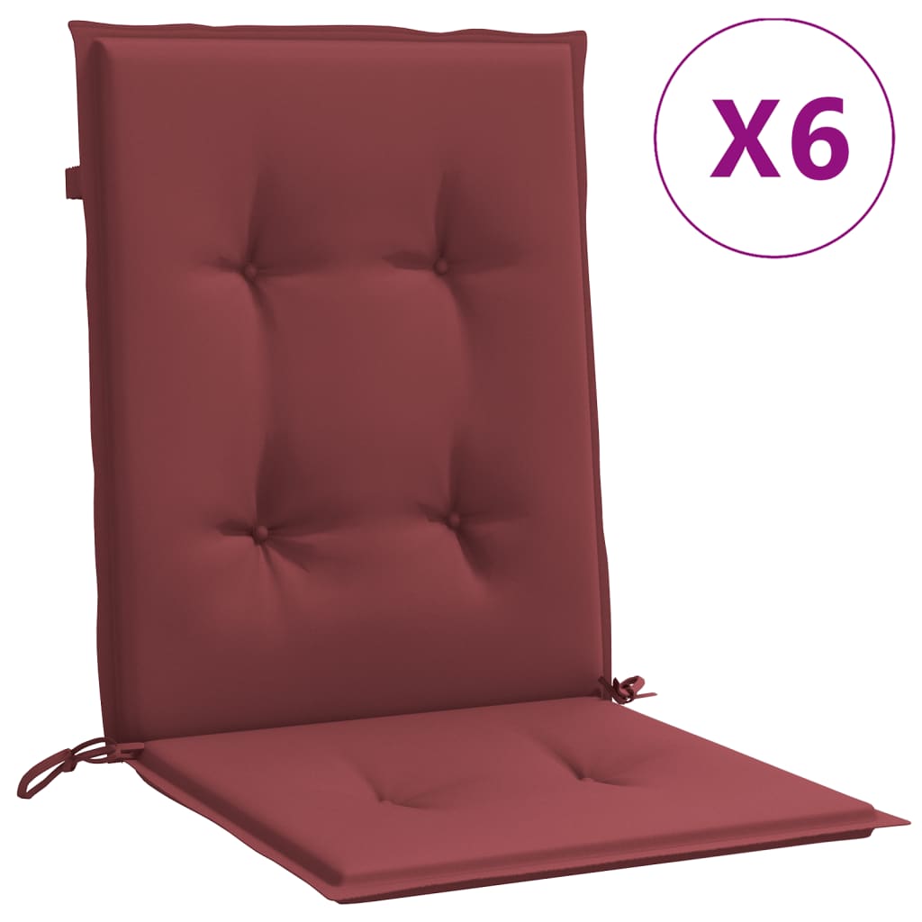 Cojines de silla Vidaxl 6 pcs Back 100x50x4 CM Fabric de vino mixto rojo