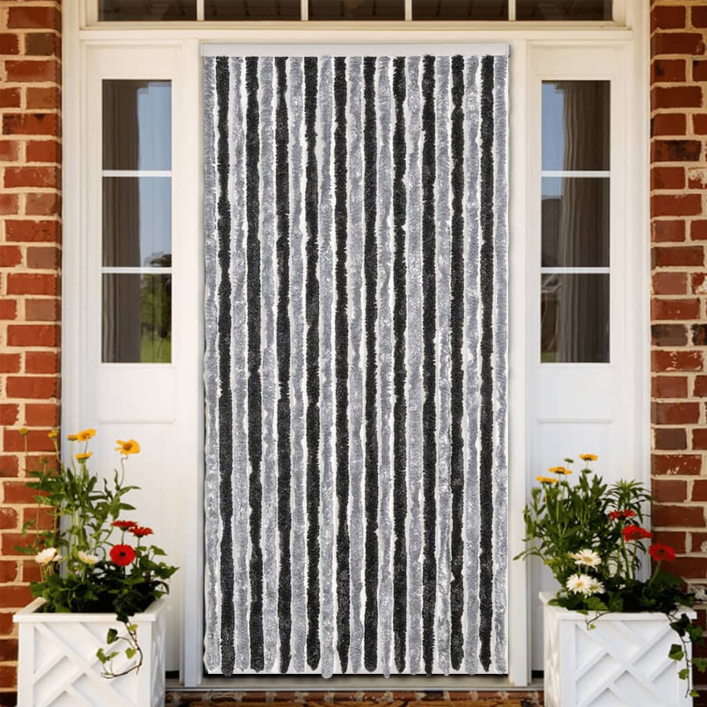 Vidaxl Fly Curtain 90x200 cm Chenille grigio e nero