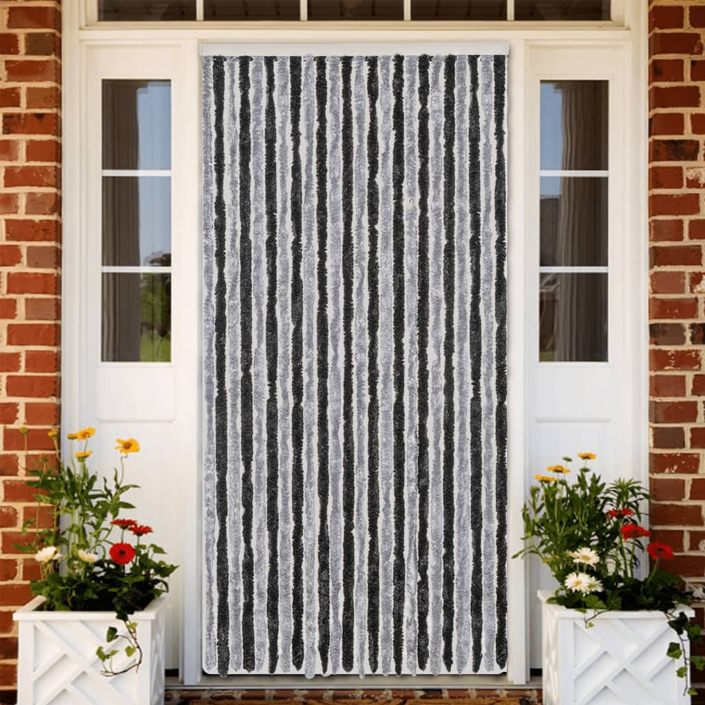 Vidaxl Fly Curtain 100x220 cm CHENILLE GREY ET NOIR