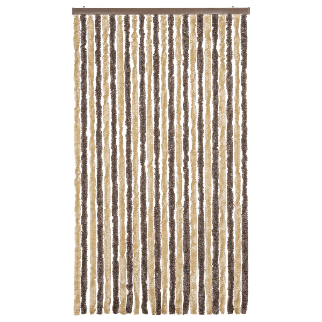 Cortina de mosca Vidaxl 100x200 cm chenille marrón oscuro y beige