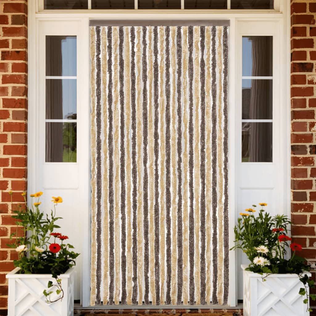 Vidaxl Fly Curtain 100x230 cm Chenille marrone scuro e beige