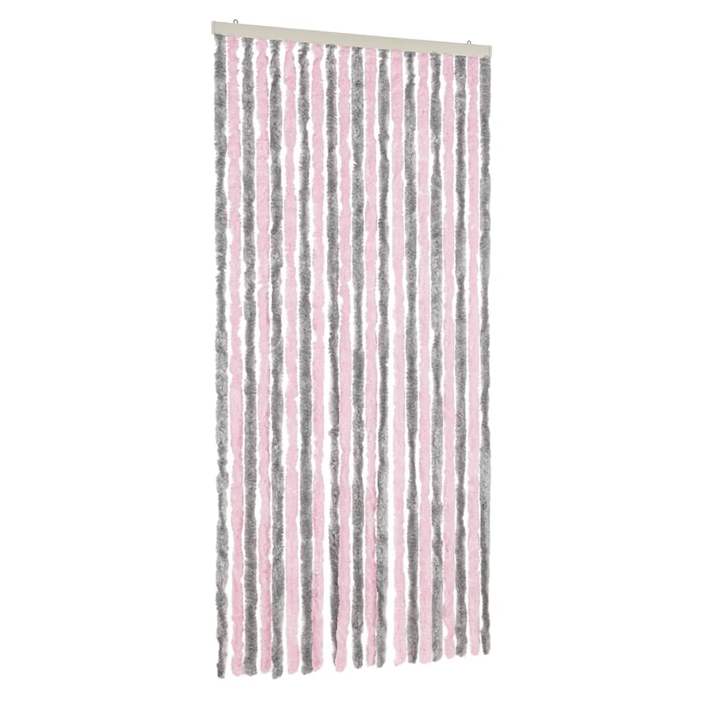 Vidaxl Fly Curtain 90x200 cm Chenille Silver Grey and Pink